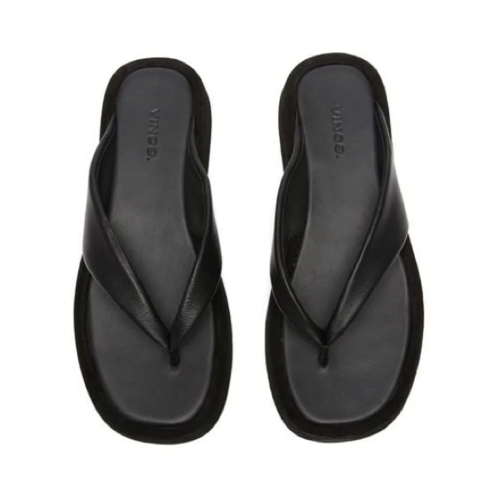 Vince Women’s Nell’ Platform Thong Sandals Leather Suede Black Size 9